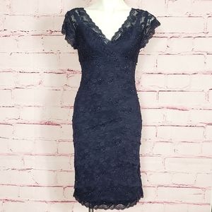 Marina Navy Blue Beaded Lace Dress